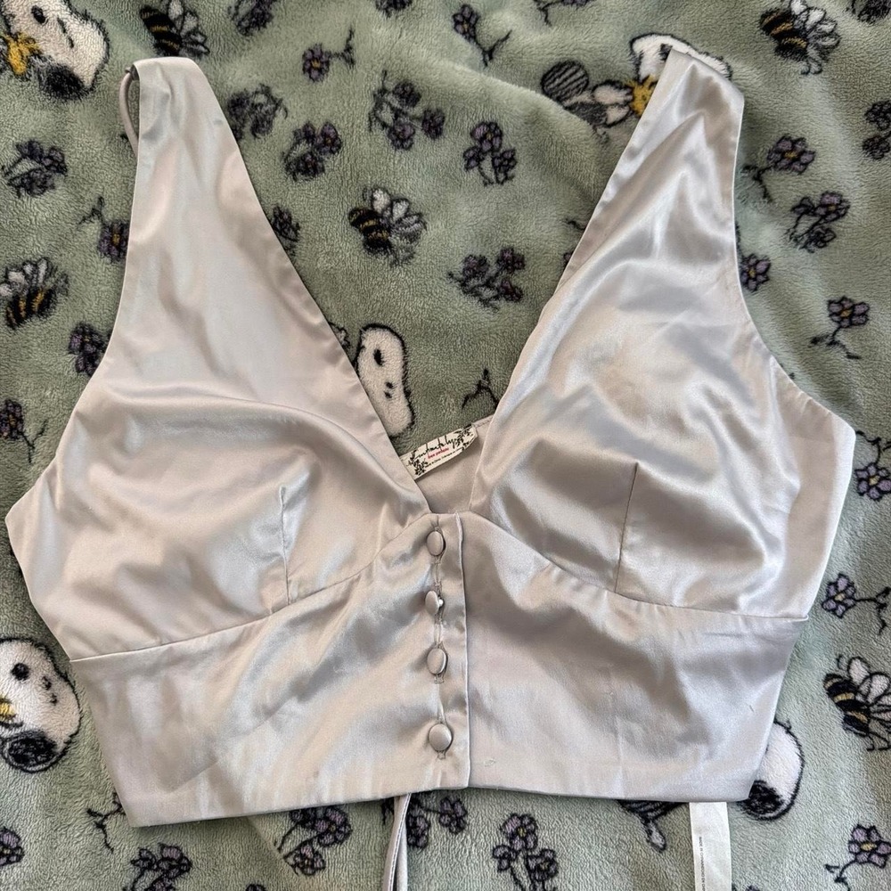 Free People Silver Satin Crop Top, Size Small